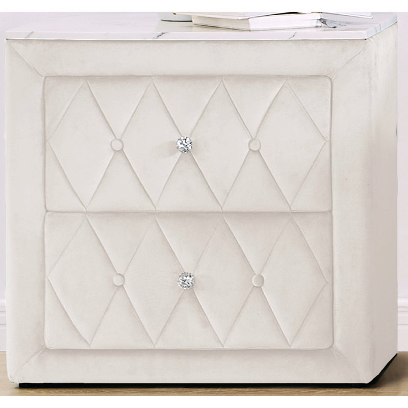 Table de chevet capitonnée à boutons avec 2 tiroirs de rangement
