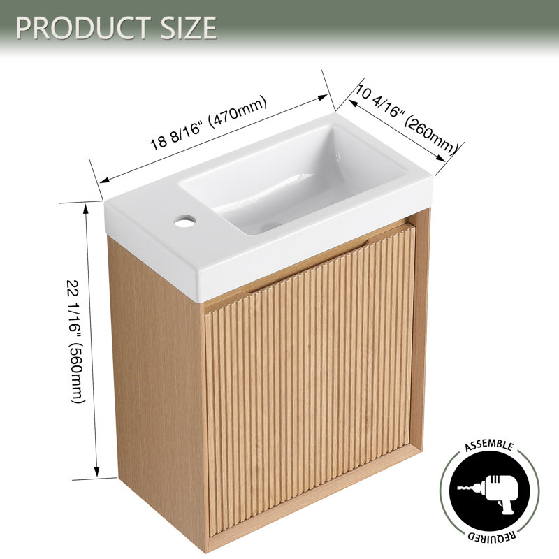 18.5 Inch Wall-Mounted Bathroom Vanity with Resin Sink, Soft Closed Door
