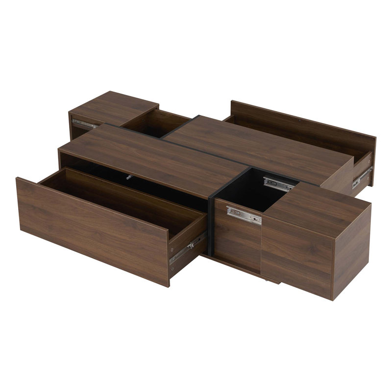 Table basse 47,2 po avec 2 tiroirs et 2 rangements cachés, Noyer
