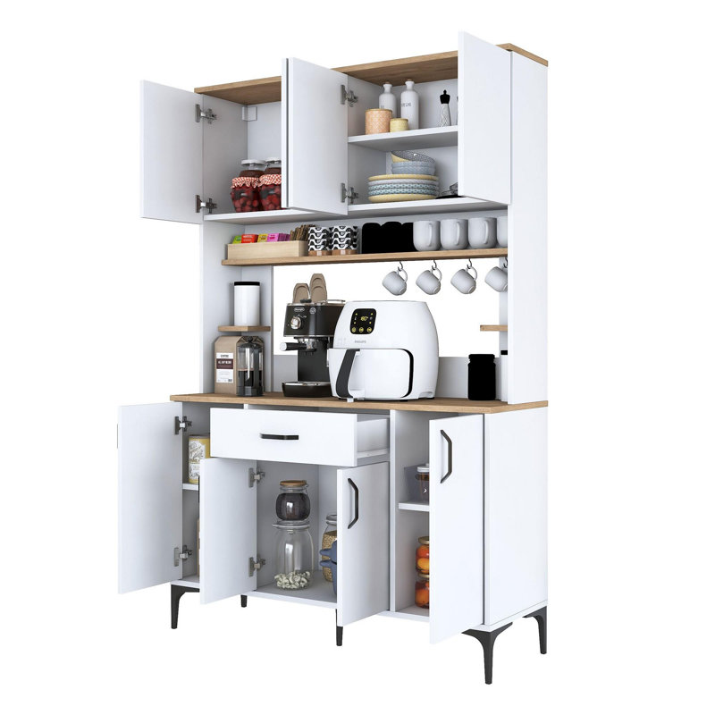 Modern Multi-Purpose Cabinet, Walnut & White Finish, 47.2 x 72.5 x 15.7 inches | 100% Melamine Coated E1 Quality Chipboard, Features Numerous Shelves & 1 Drawer, Wall-Mountable for Additional Storage, Stylish & Functional Design
