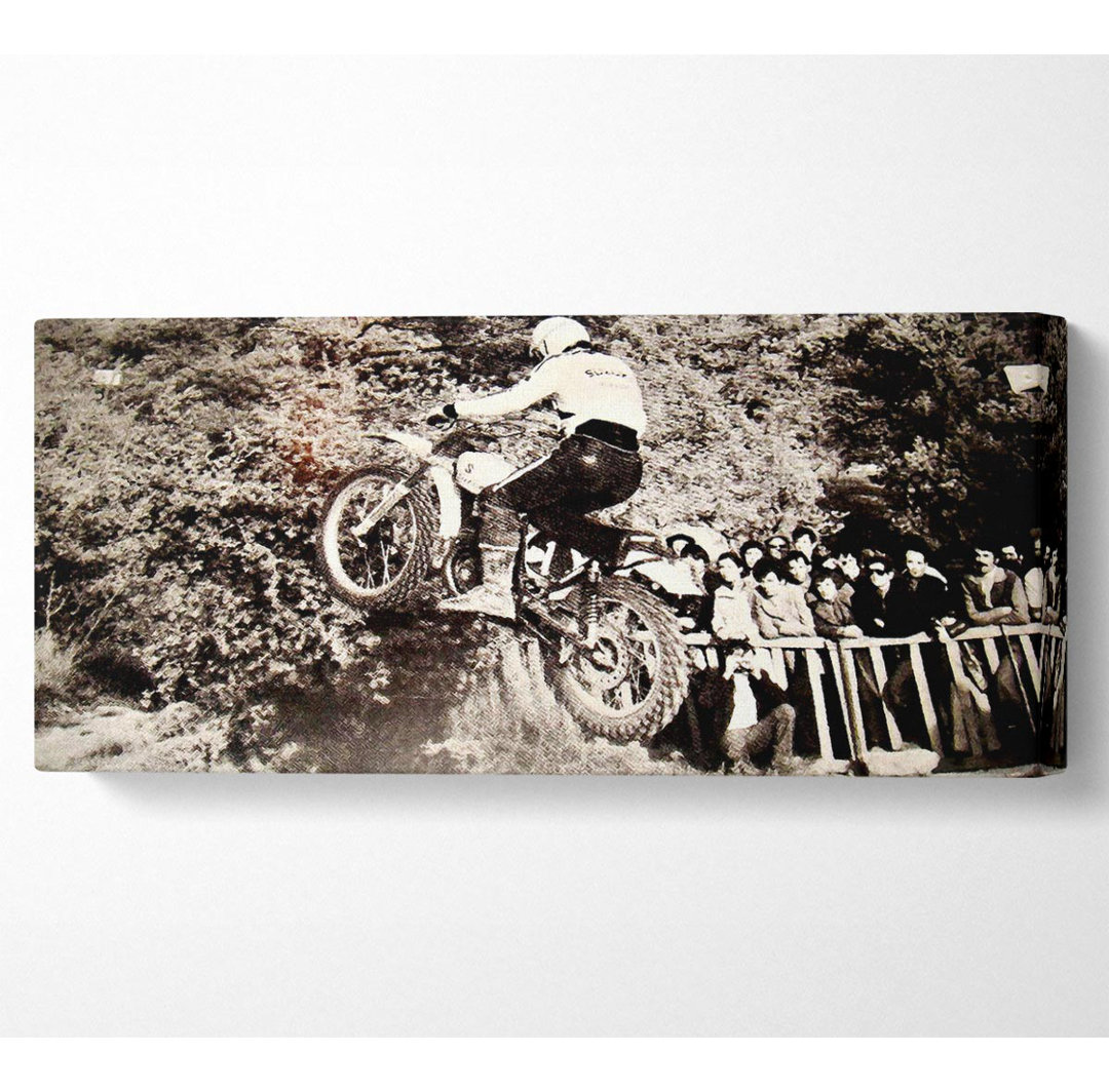 Retro Motorcross Jump - Panorama-Kunstdrucke auf Leinwand gerollt