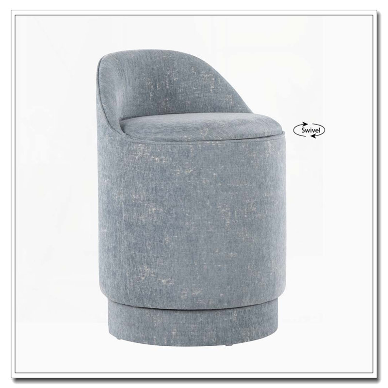 Tabouret de coiffeuse rembourré avec pivot - tissu bleu clair - couvercle de rangement amovible, Bleu clair