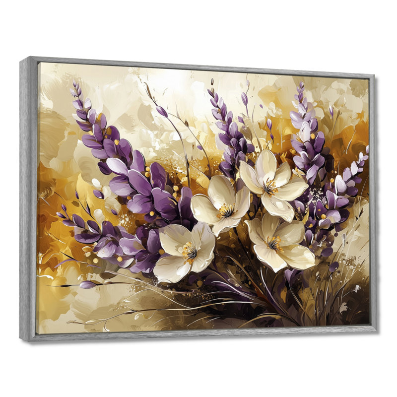 Jahanahn - Floral Canvas Art Print, Argent, H 12 po x l 20 po, Impression encadrée flottante