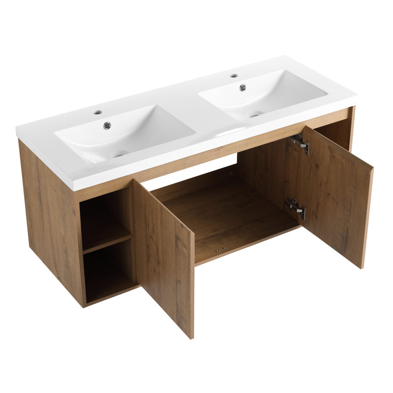Meuble-lavabo double 48 po, à fixation murale, avec meuble-lavabo, avec porte