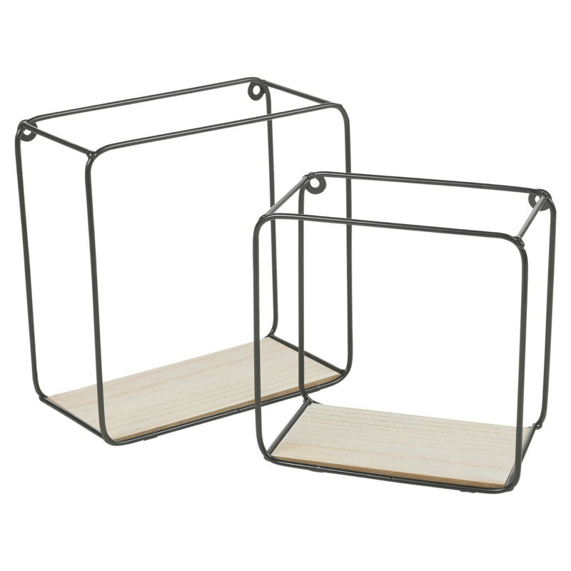 2 Piece Square Metal Floating Shelf, Black
