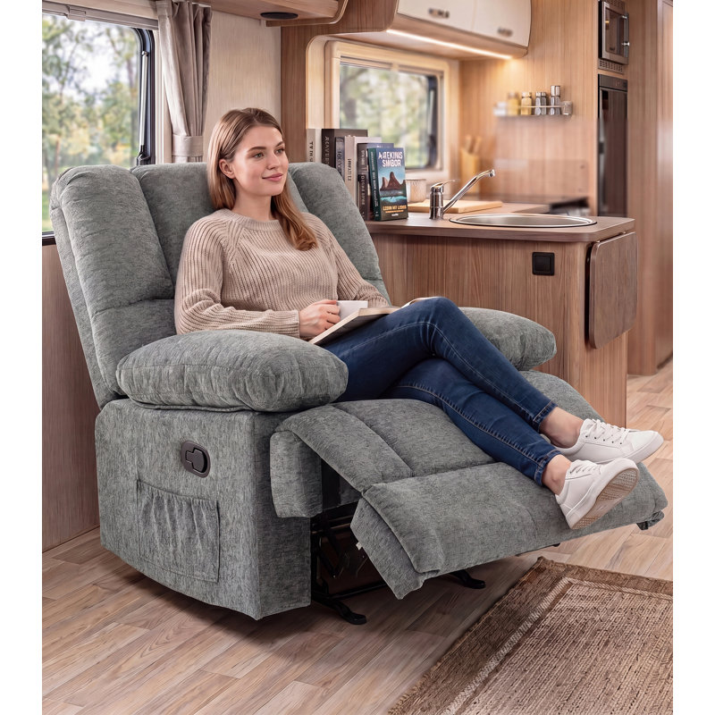 Fauteuil inclinable manuel oscillant Batholo, Grey Chenille