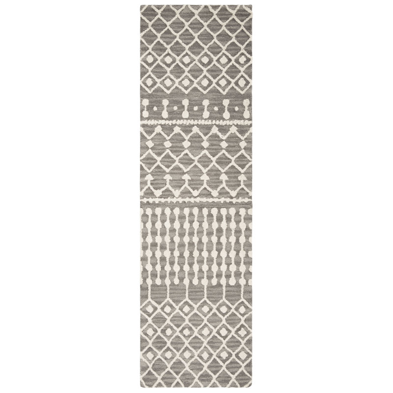 Jeannine Handwoven Flatweave Wool Dark Gray/Ivory Geometric Area Rug, Runner 2'3" x 8'