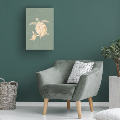 Tortues vertes et or sur toile