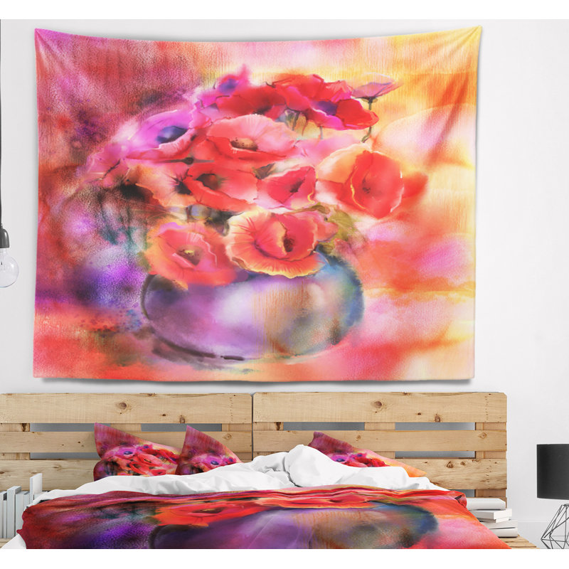 Bouquet floral de coquelicots mignons dans un vase, H 68 po x l 80 po