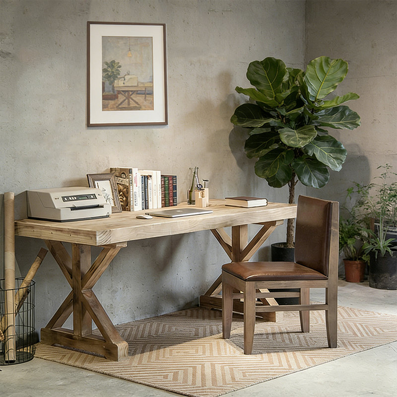 Établi et bureau en bois massif rétro, H 29,53 po x l 62,99 po x P 27,56 po