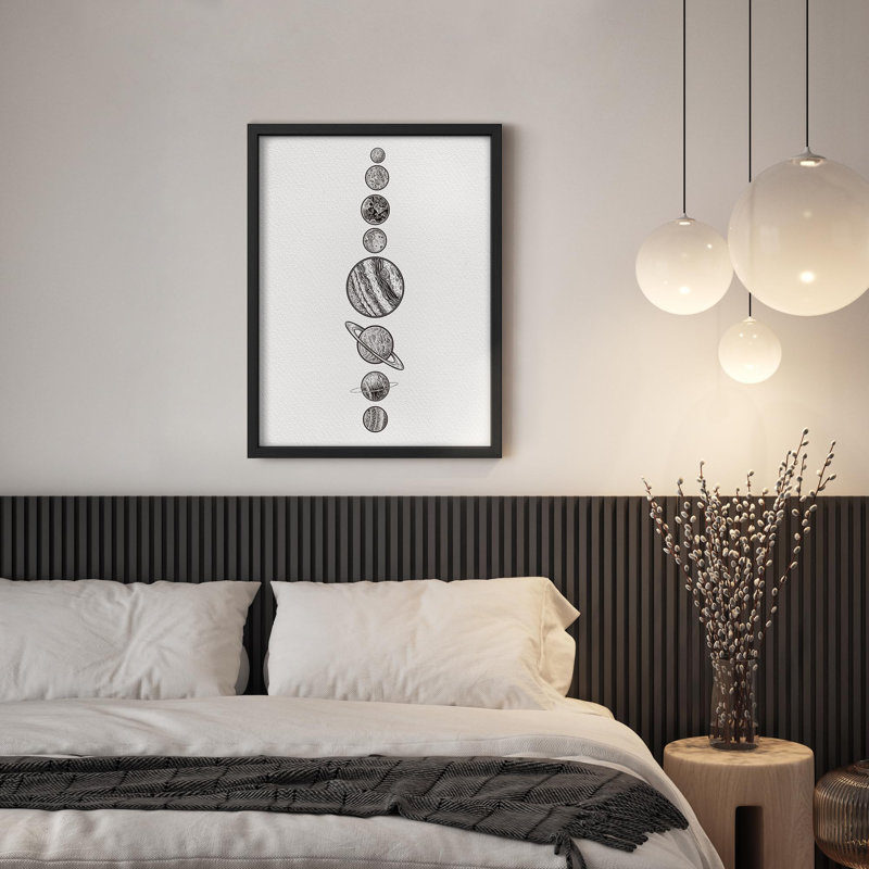 Illustration rétro de petits astronomes planètes et astronomes de l'espace, Noir, H 16 po x l 12 po