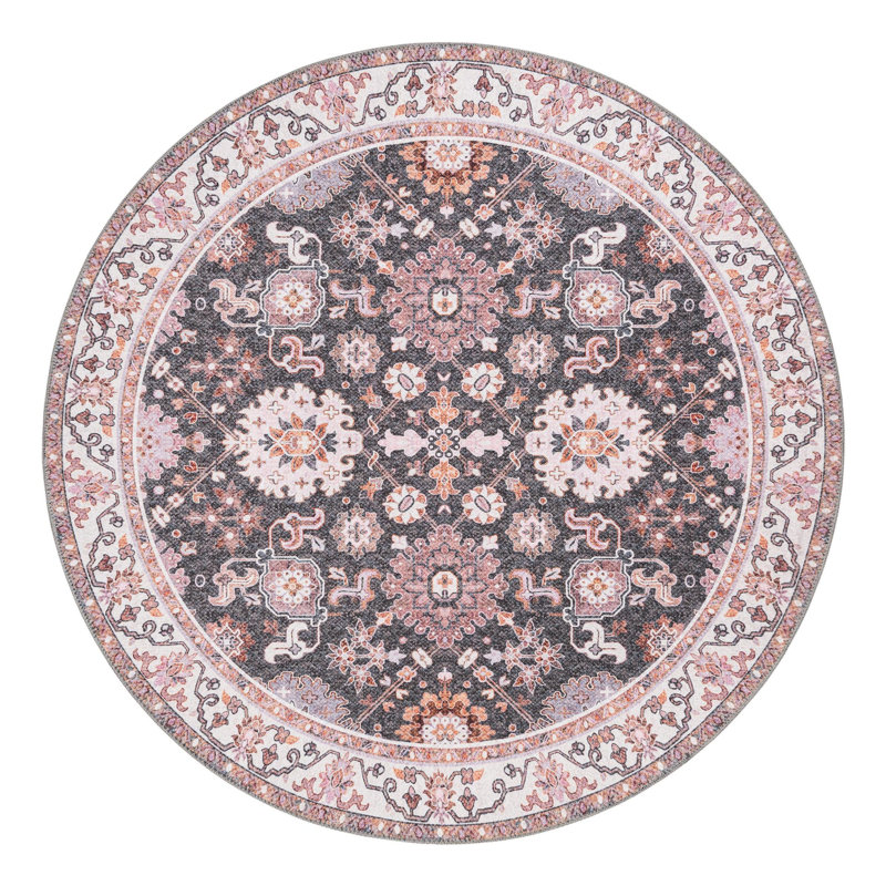 Michella Performance Chenille Floral Indoor Rug, Round 5'1" x 5'1"