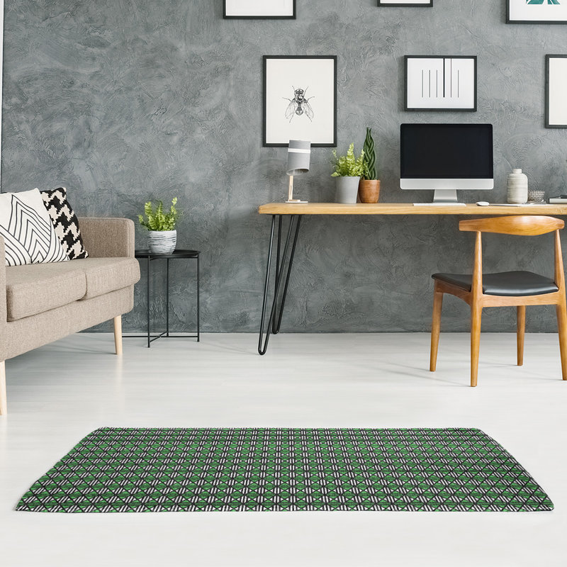 Tapis de couleur verte losanges à lignes classiques, Rectangle 8 pi x 10 pi