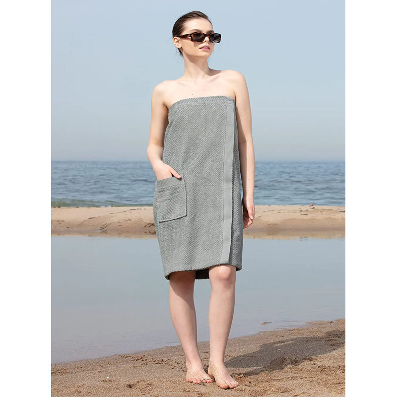 Peignoir au-dessus du genou avec poches MaKee, Gris, L, XL
