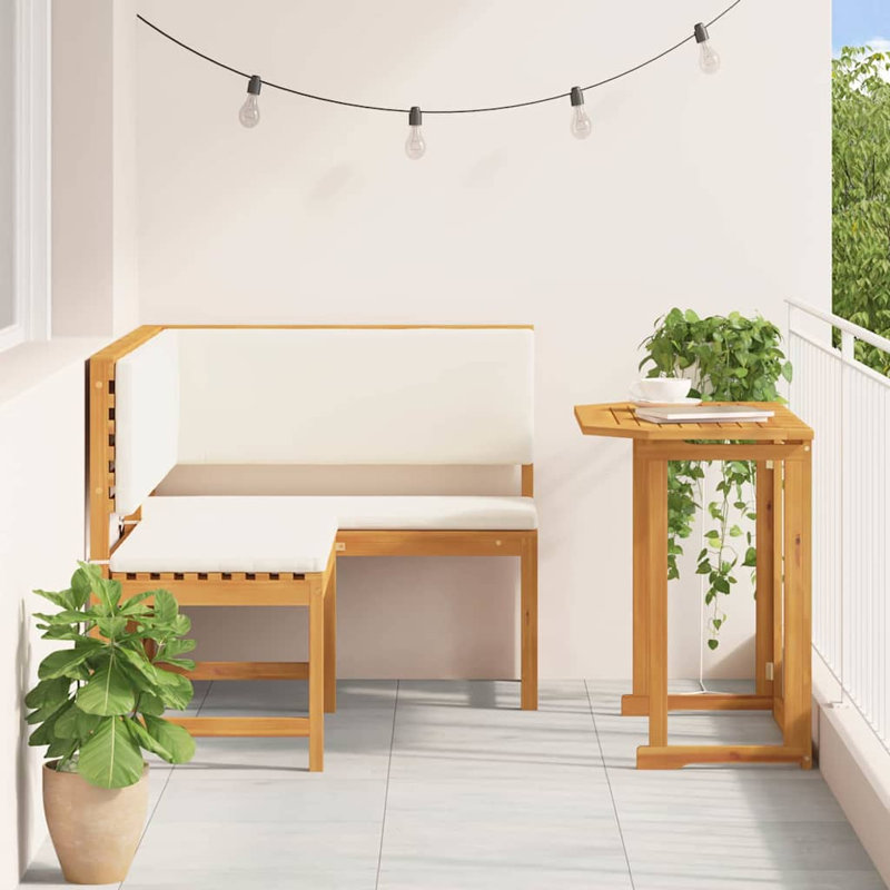 Ensemble de banc de jardin vidaXL 2 pièces en bois d'acacia massif brun, Crème, crème