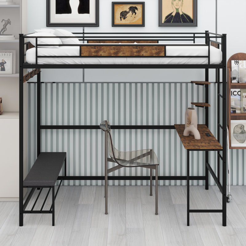 Structure de lit mezzanine avec rangement intégré et système de lattes à fermeture sécurisée