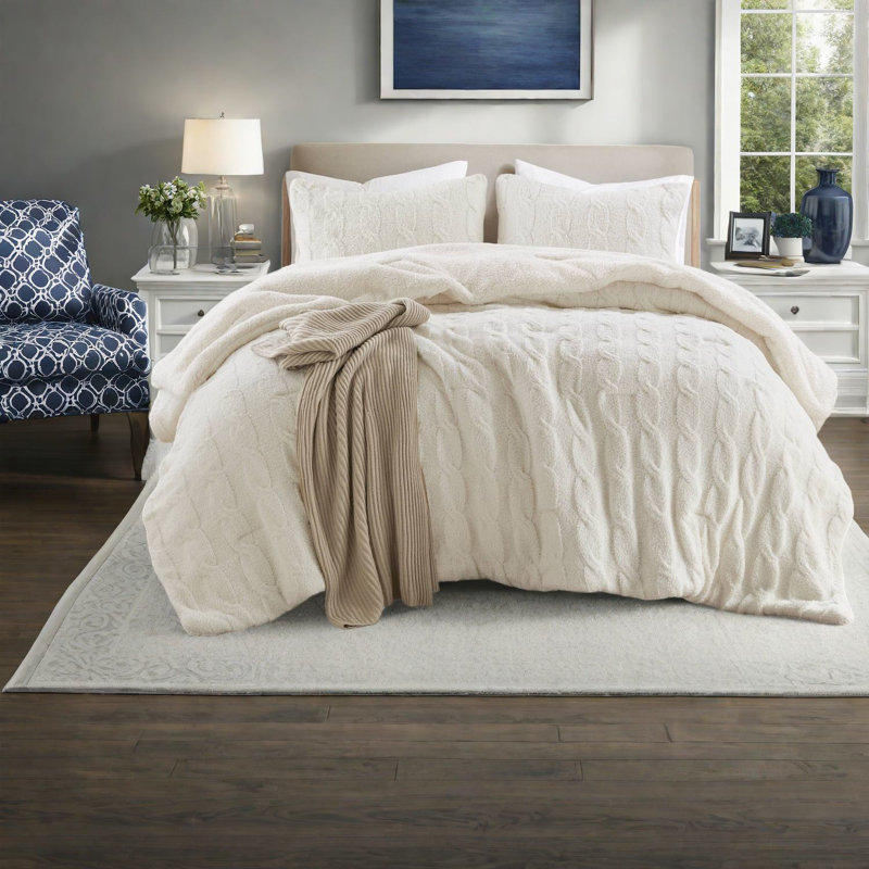 Luxurious Chenille Bedding Sets, Ivory Cable Knit, Cozy Bedroom Essential