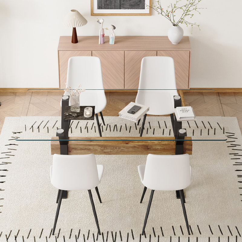 5-Piece Glass Top Dining Table Sets, White/Black