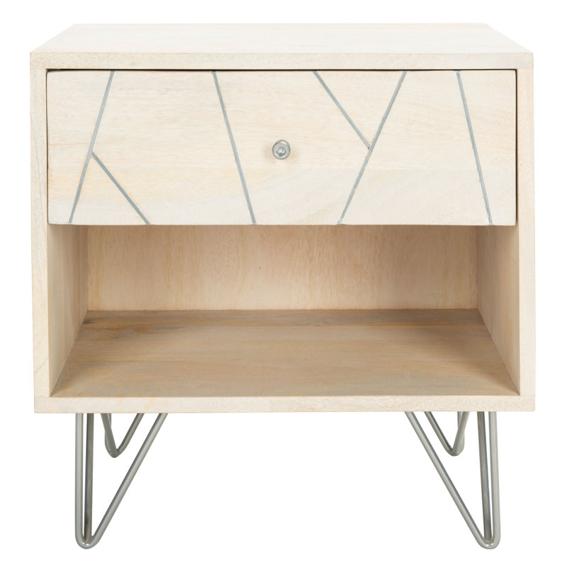 Table de chevet 1 tiroir Wrenn, Argent / Naturel