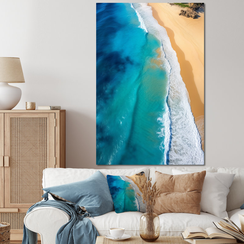 Vagues aériennes, plage, évasion III - art mural plage, Toile tendue, H 40 po x l 30 po