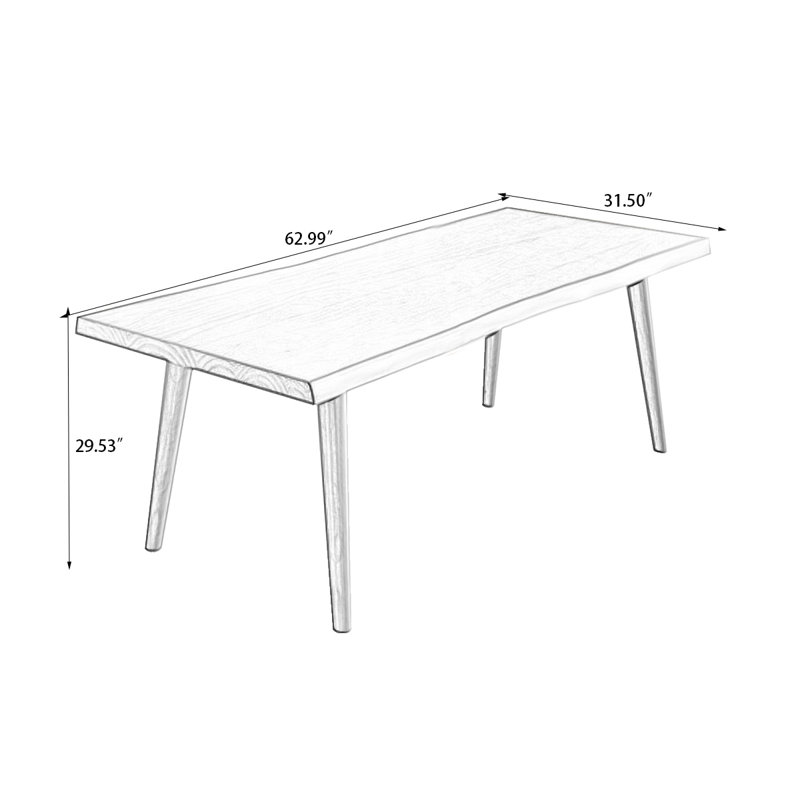 Table de salle à manger rectangulaire en bois massif brun, H 29,53 po x L 62,99 po x l 31,5 po