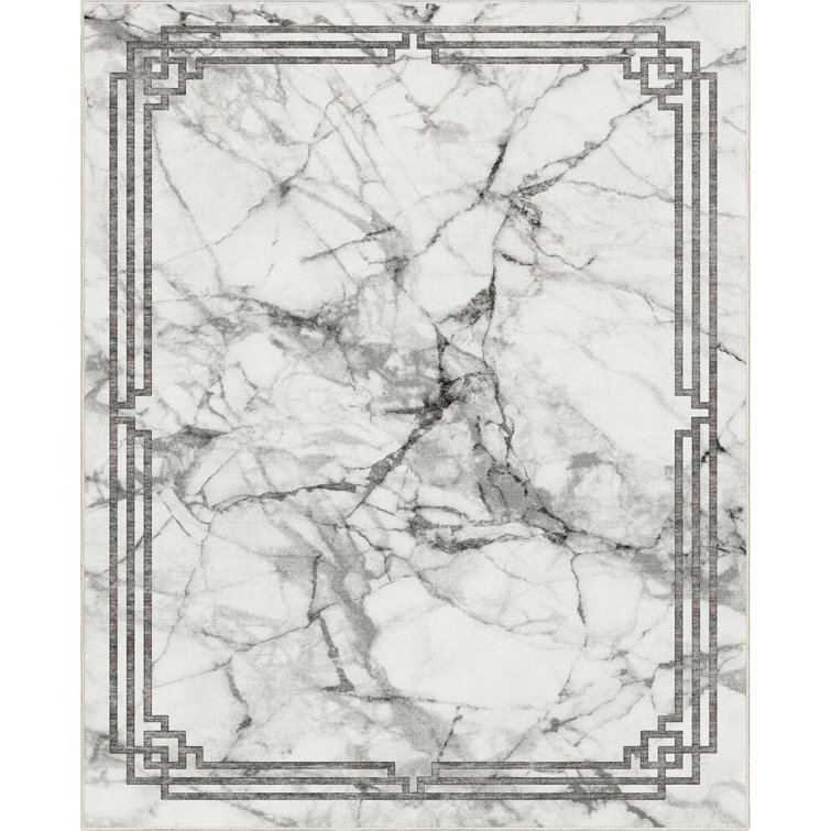 Gerde Marble Gray Abstract Pattern Flat-Pile Rug