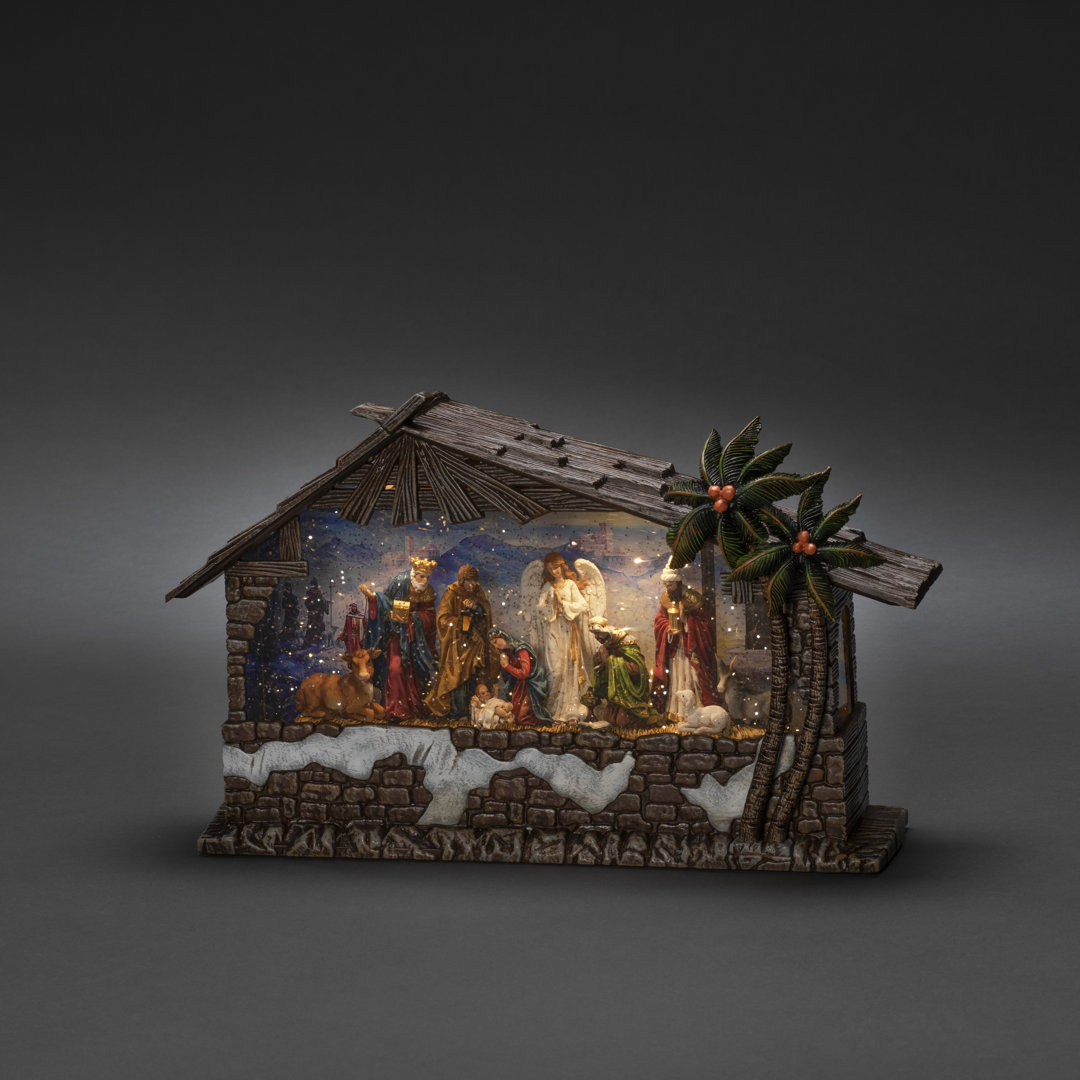 Battery-Operated Nativity Scene with Warm White LED Lights & Timer - 3xC Batteries