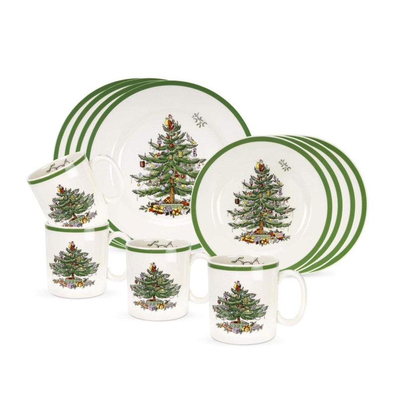 Christmas Tree 12-Piece Porcelain Dinnerware Set, Service for 4