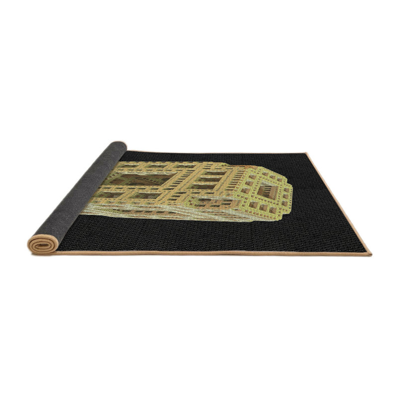 Tapis noir/jaune tissé à la machine, Carré 4 pi