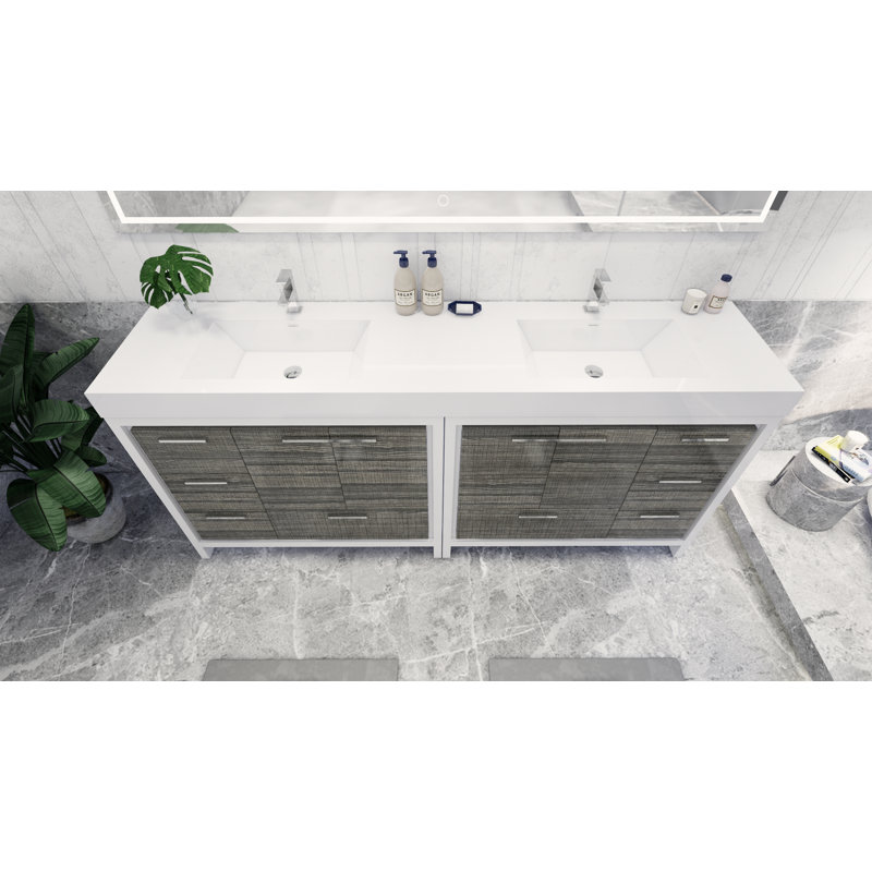 Ensemble de meuble-lavabo double 83 po Marche, Gris cendre très lustré, Chrome