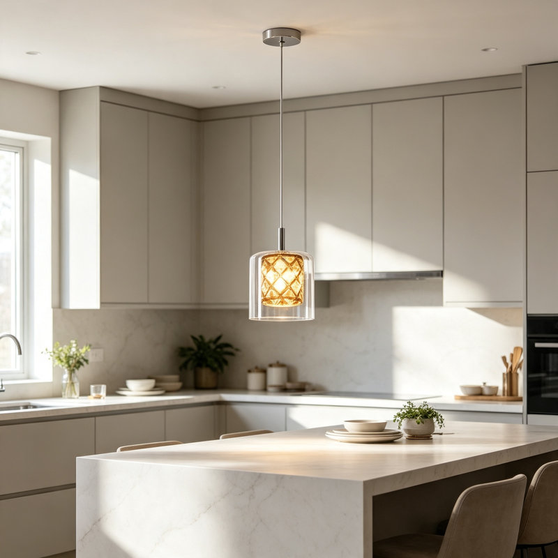1-Light Chrome Crystal Kitchen Island Pendant 
