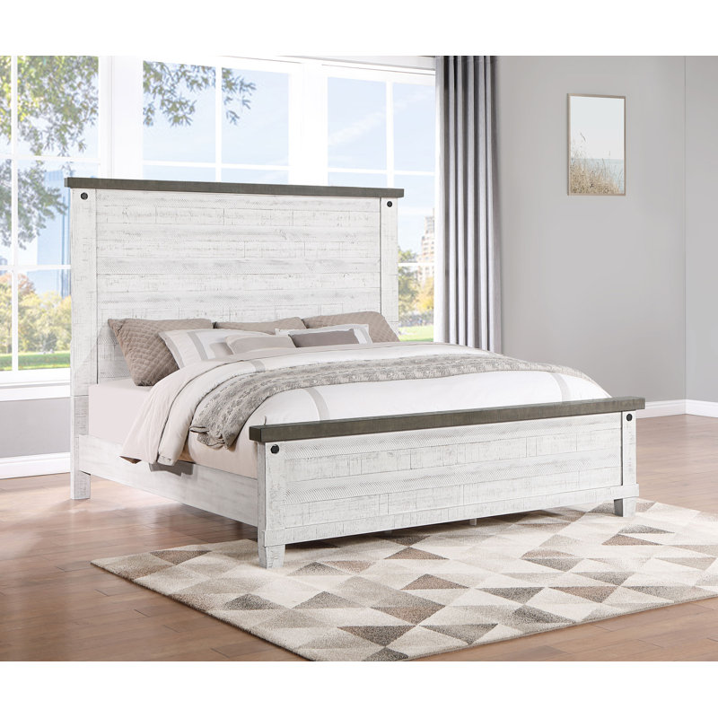 Beatty Wood Eastern King Panel Bed Distressed White, King