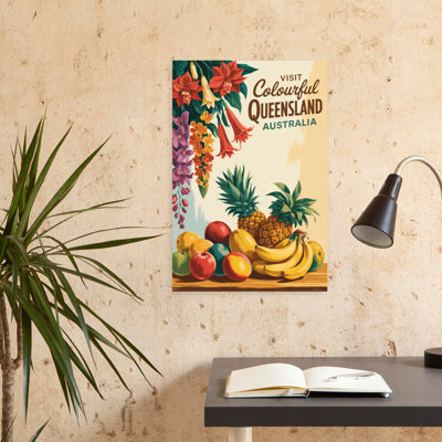 «Queensland Tropical Fruit and Flowers Colorful Retro Vibrant Fruit Summer», art mural