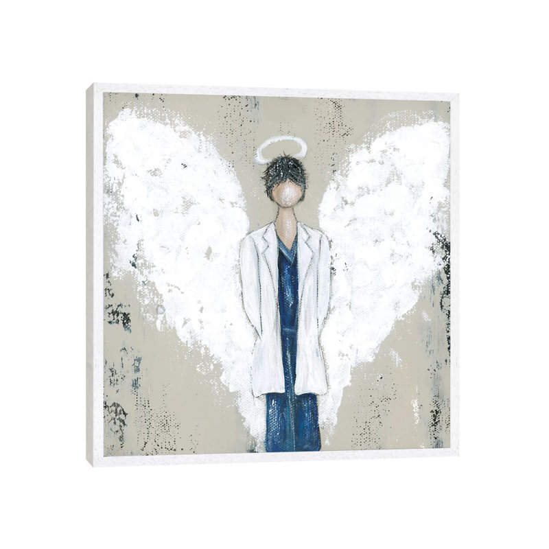 White Doctor Angel by Ashley Bradley - Print on Canvas, 45.72 cm H x 45.72 cm W, White Framed