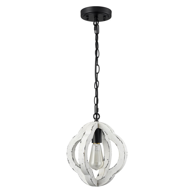 Luminaire suspendu géométrique à 1 lumière pour îlot de cuisine avec accents en fer forgé Carlisa, Blanc vieilli, Noir