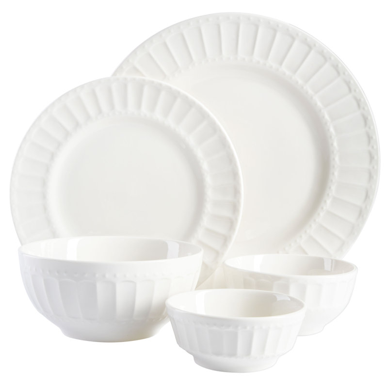 White Embossed Porcelain 40-Piece Dinnerware Set, Service for 8