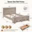 Cadre de lit Queen Size de style champêtre avec banc de rangement au pied du lit et 2 compartiments de rangement sécurisés avec couvercle relevable-527895436-534278743
