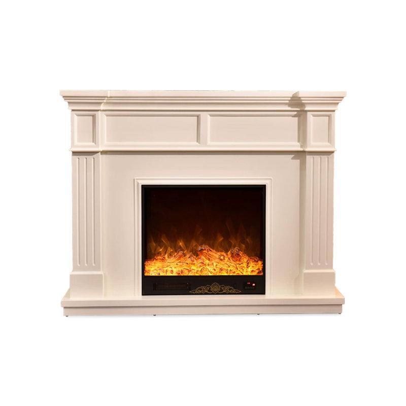 White Solid Wood Freestanding Fireplace