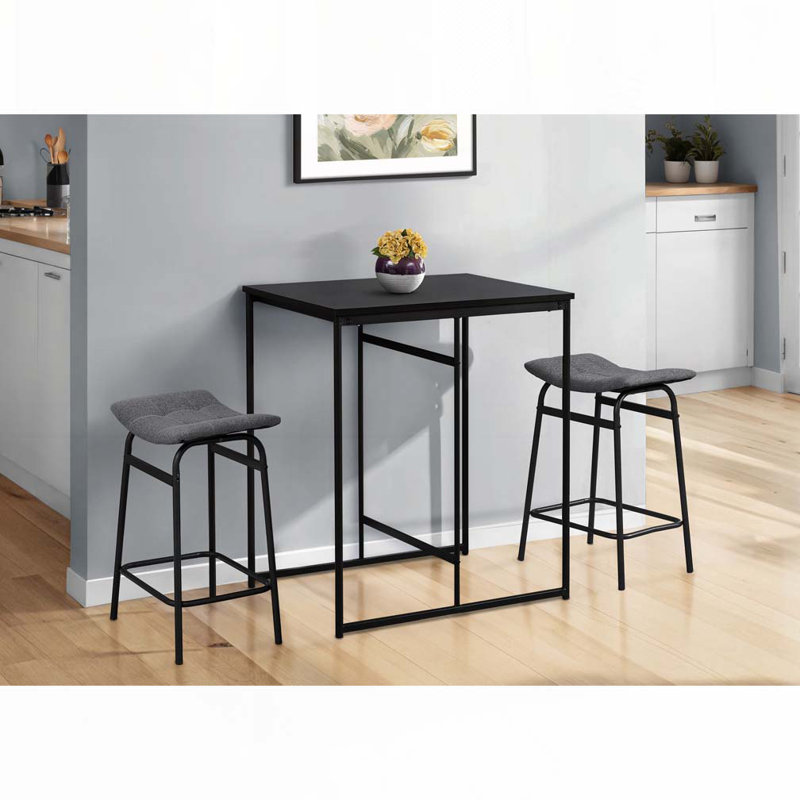 Barstool, Counter Height, Set Of 2,, Black, Gray