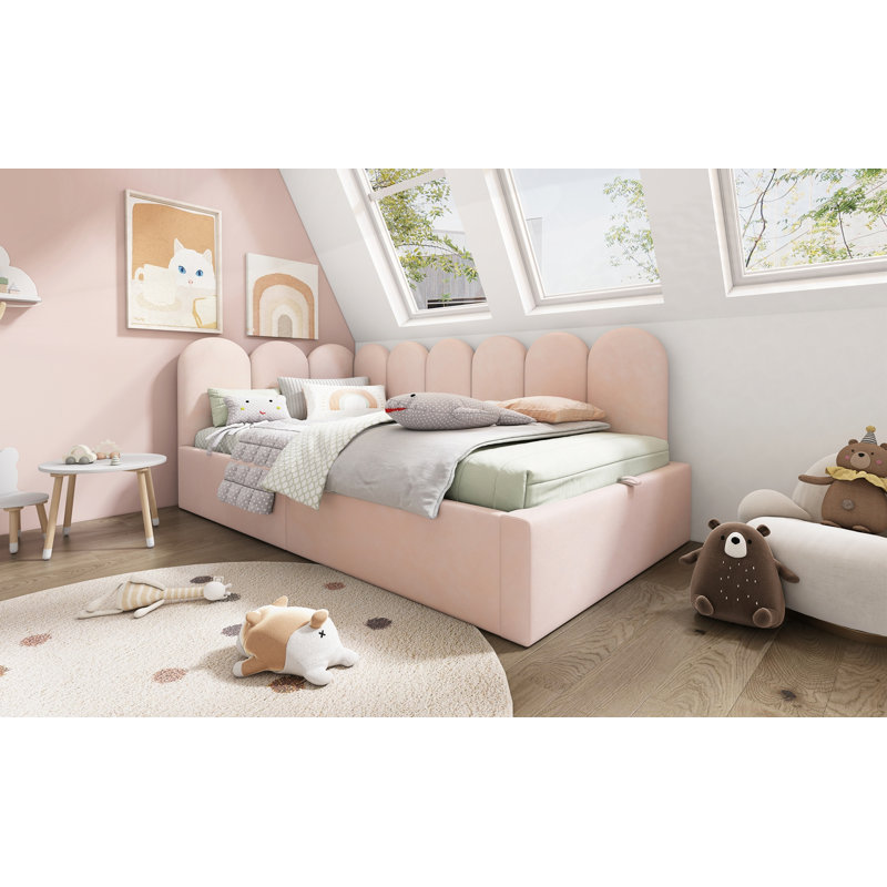 Lit de jour rembourré avec rangement, Rose