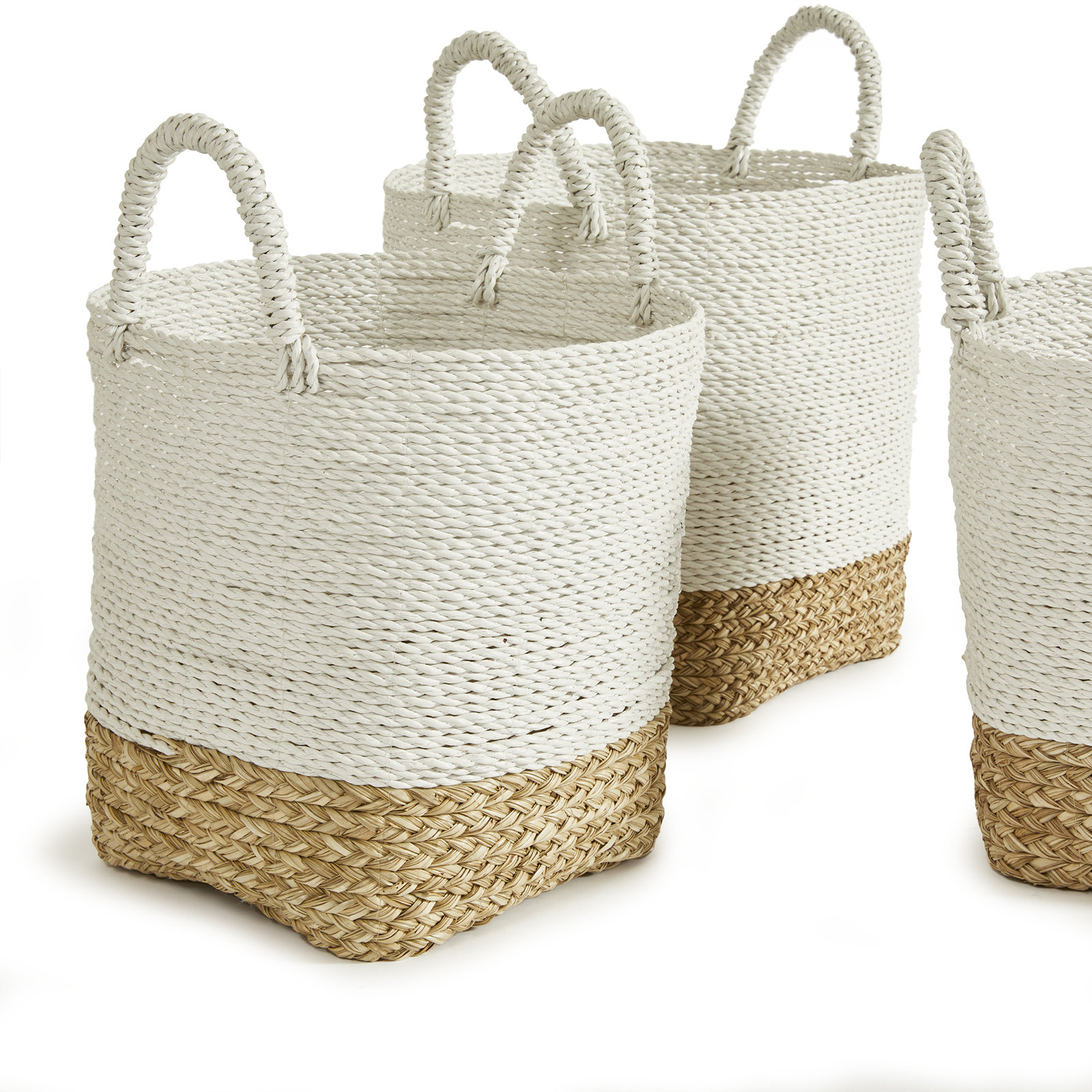 Madura Handmade Coastal Seagrass Decorative Basket - Set of 3, White
