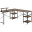 Bureau en L industriel avec tablette de rangement, couleur noyer