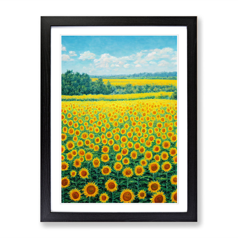 Sunflower Field Painting Vol.7 - Picture Frame Print, Black, 64cm H x 25cm W x 2cm D