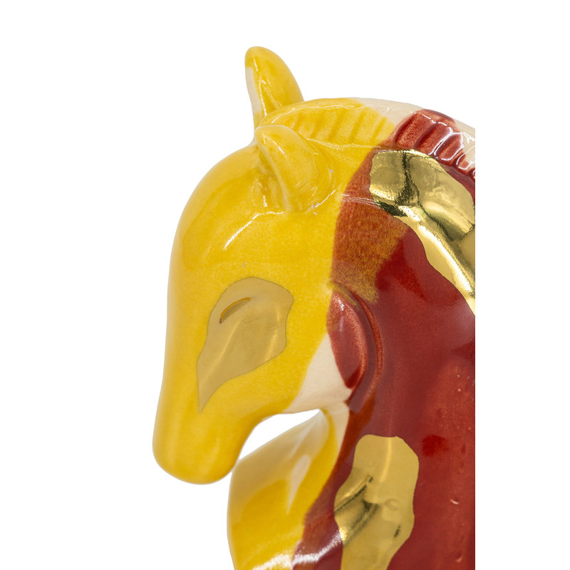 Ceramic Horse Head Sculpture with Abstract Multicolored Finish