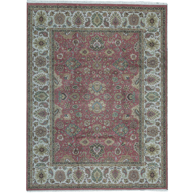 Tapis rouge et ivoire noué à la main de haute qualité