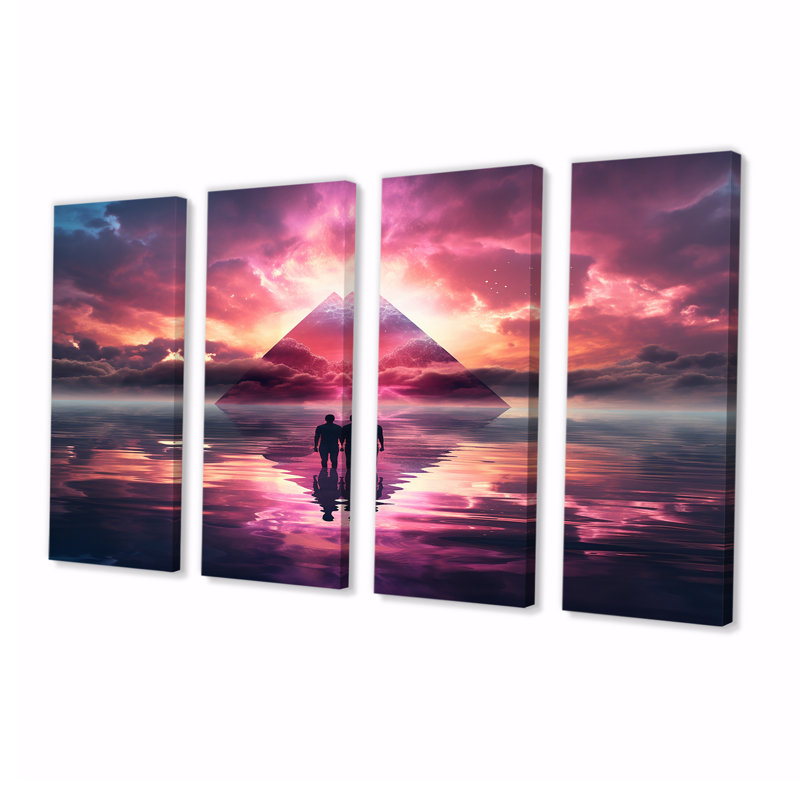 Hyeon - Ensemble d'art mural abstrait paysage 4 pièces, H 28 po x l 48 po