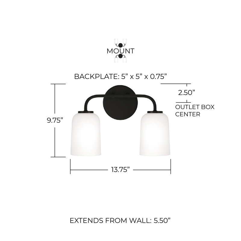 Éclairage pour meuble-lavabo à intensité variable à 2 lumières, Noir mat