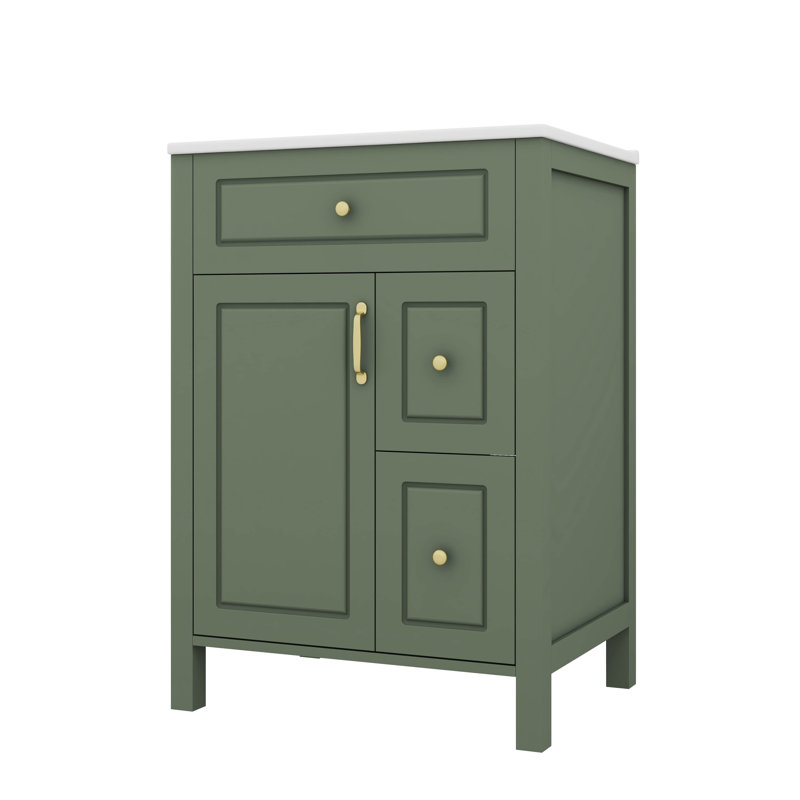 Meuble-lavabo 24 po avec lavabo en céramique, 1 porte à fermeture silencieuse et 2 tiroirs, Vert