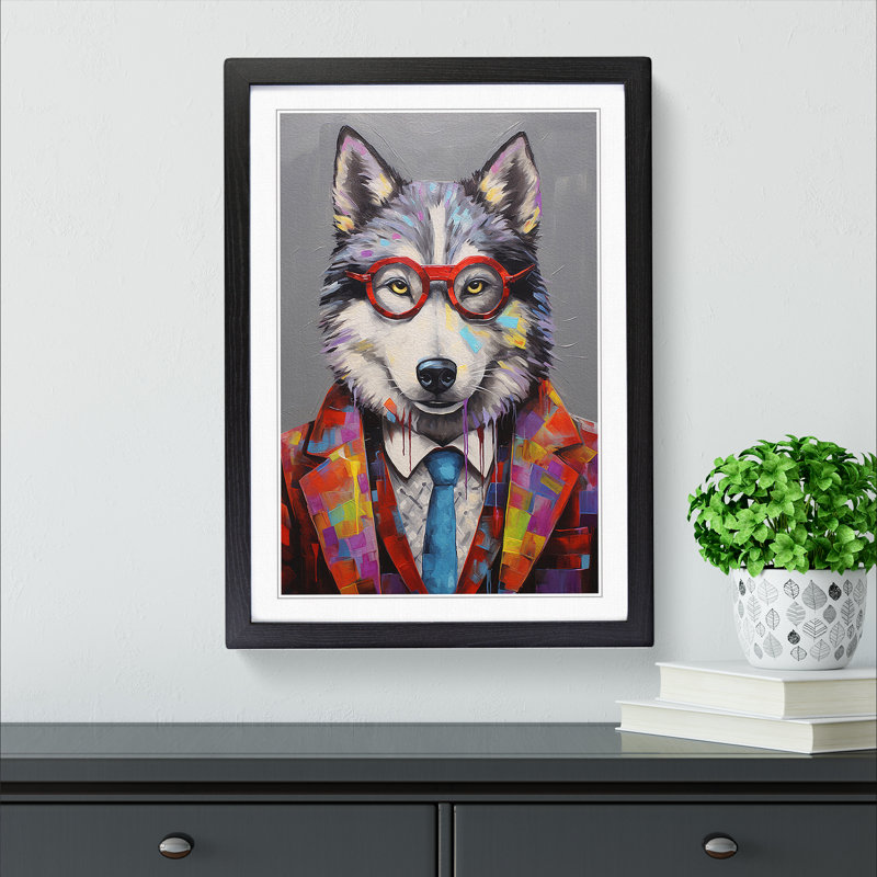 Husky Modern - Single Picture Frame Print on Wood, Black, 34cm H x 25cm W x 2cm D