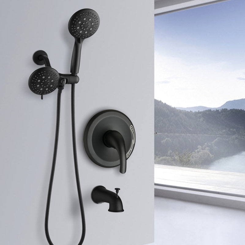 Pomme de douche noire matte avec douchette - 6 modes de jet, débit de 1,8 gal / min, tout en métal, bec pivotant et baignoire inclus, fonctions de douche à main, gal / min, corrosion, bras de tuyau mural